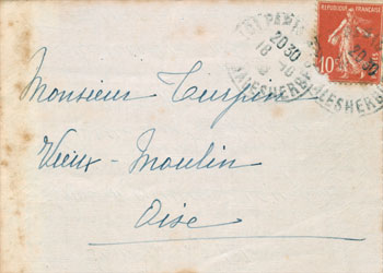 Lettre gardien de la Chaumine Vieux-Moulin 1916